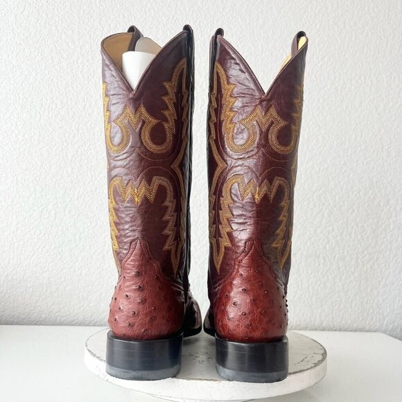Rod Patrick Mens Cowboy Boots 9EE Brown Full Quill Ostrich Western Square Toe - Picture 3 of 12